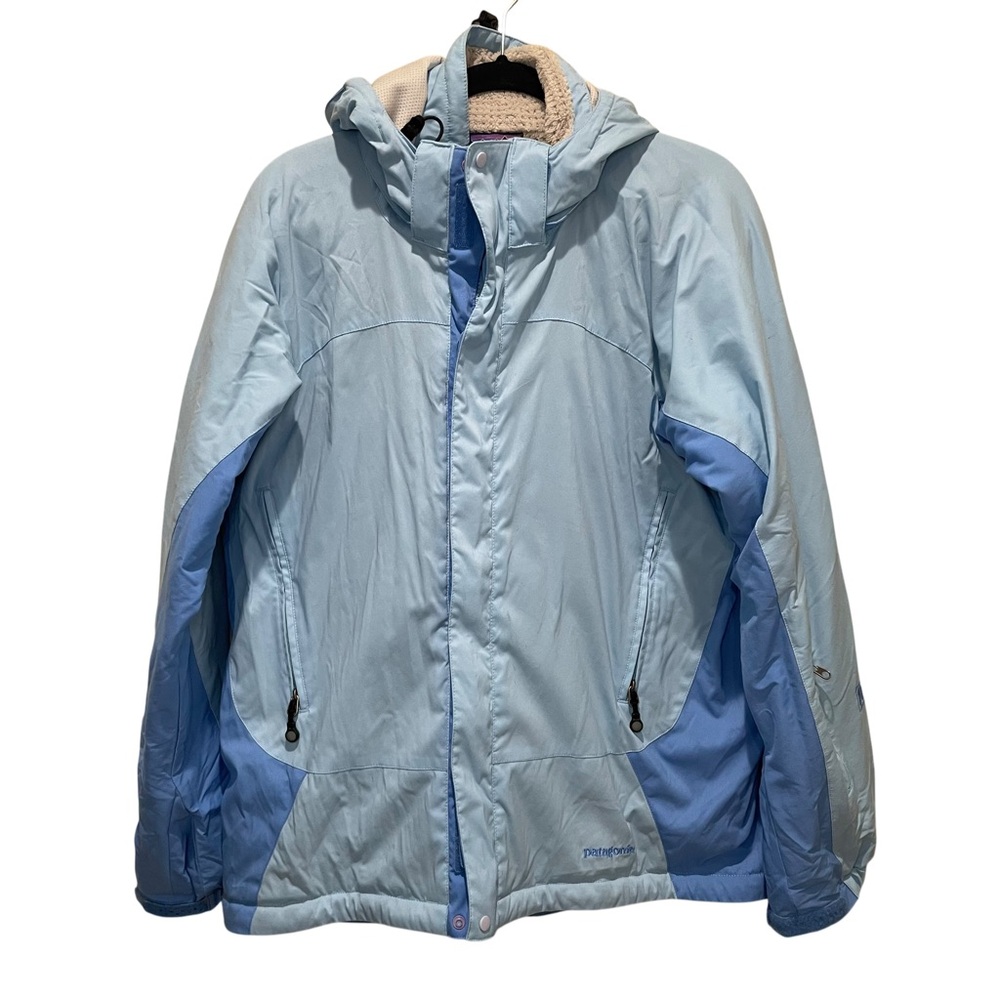 Patagonia Hooded Sherpa Lined Winter Jacket Light Blue Women Size Large